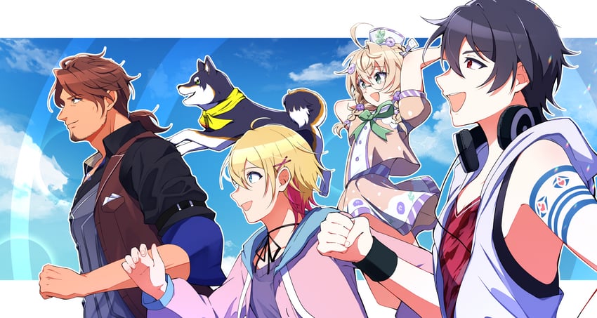 yumeoi kakeru, belmond banderas, kuroi shiba, naruse naru, and yaguruma rine (nijisanji) drawn by choco_(chocovix112)