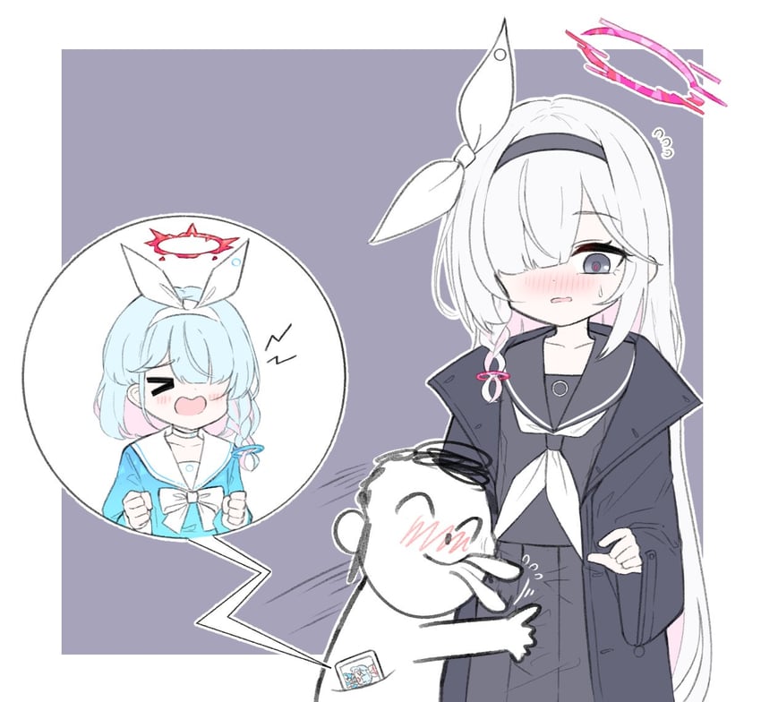 sensei, doodle sensei, arona, and plana (blue archive) drawn by jokebag
