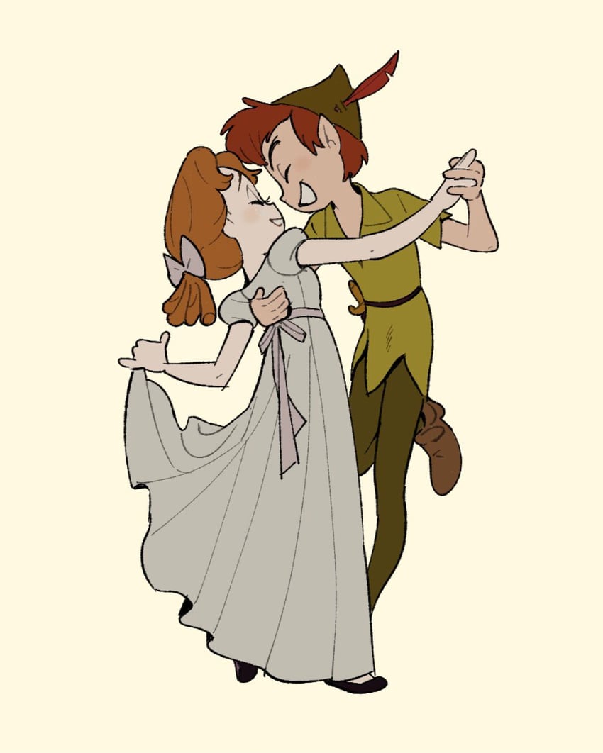 peter pan and wendy darling (walt disney's peter pan) drawn by kumao_(uexxww)