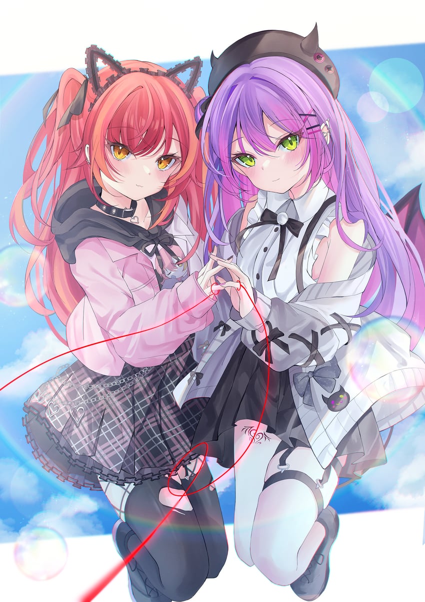 tokoyami towa and nekota tsuna (hololive and 1 more) drawn by ririge
