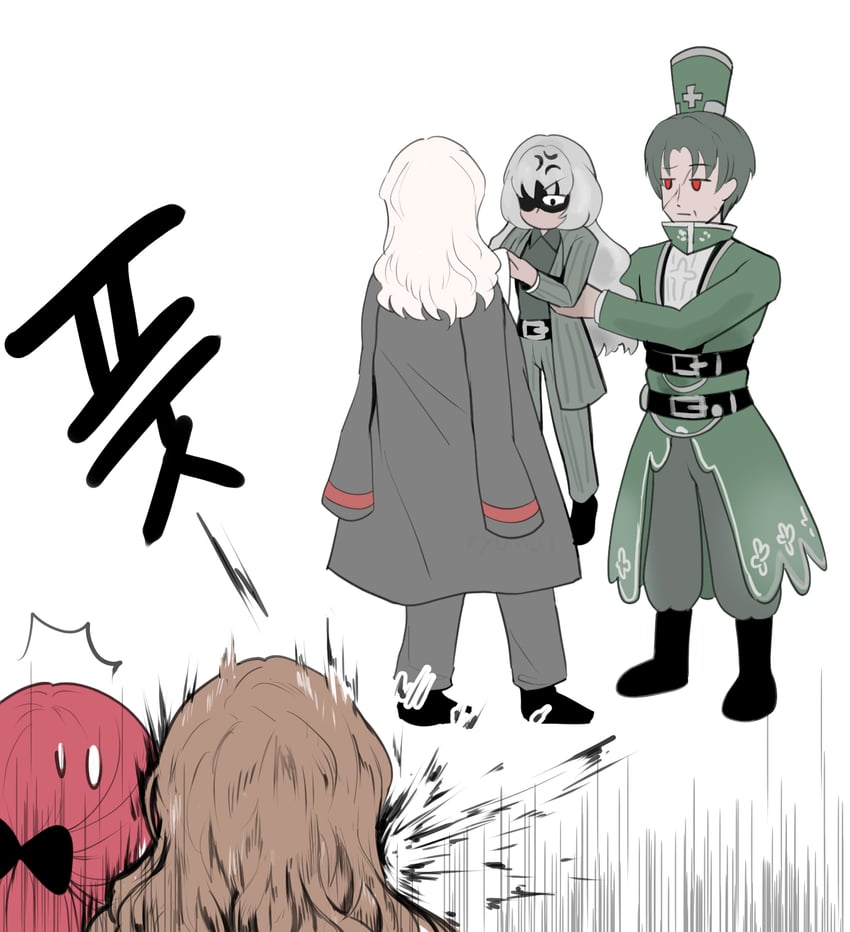 la manchaland's don quixote, catherine, yuri, vergilius, and charon (project moon and 1 more) drawn by ryum11