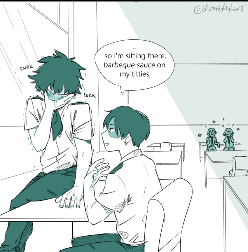 midoriya izuku, uraraka ochaco, todoroki shoto, and asui tsuyu (boku no hero academia) drawn by thatmightyheart