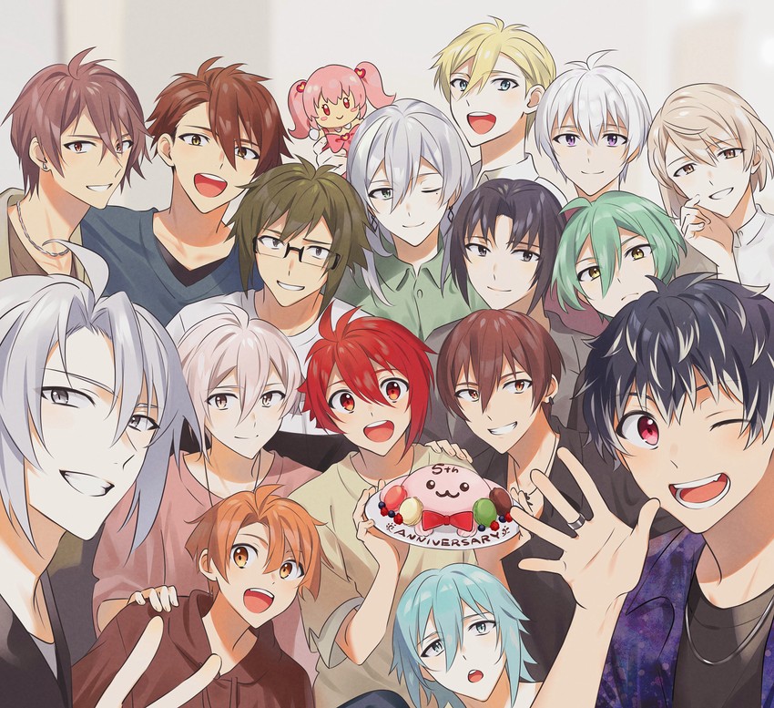 nanase riku, kujou tenn, yotsuba tamaki, osaka sougo, momo, and 12 more (idolish7) drawn by unapoppo