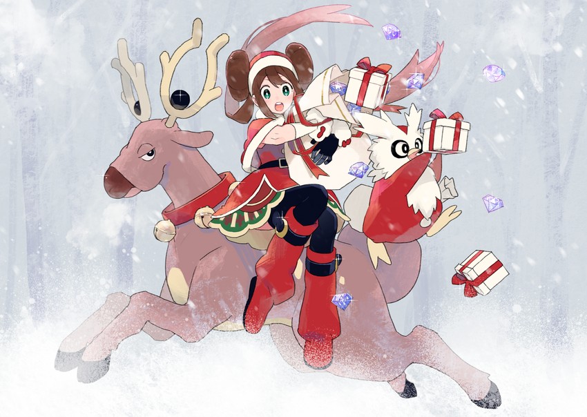 delibird, stantler, and rosa (pokemon and 1 more) drawn by gum_(gmng)