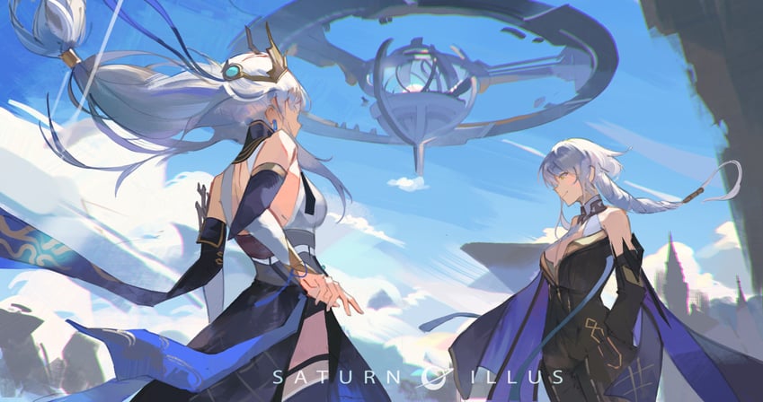 gengchen and odin (aether gazer) drawn by saturn_(saturn_illus)