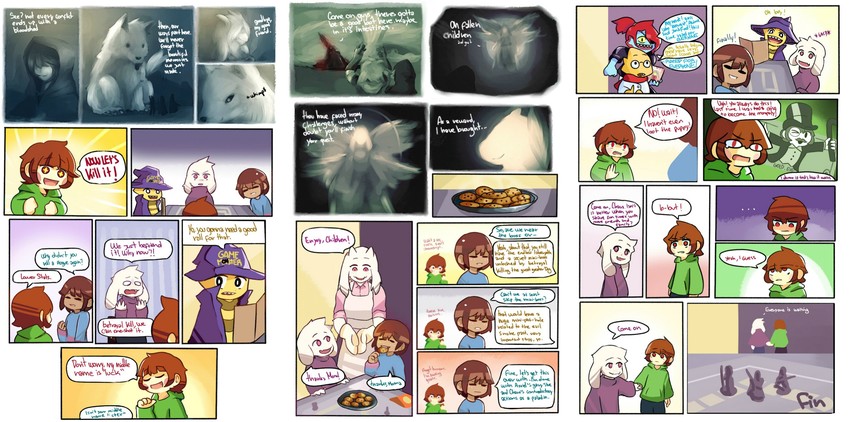 frisk, chara, undyne, toriel, asriel dreemurr, and 3 more (undertale and 3 more) drawn by caribun