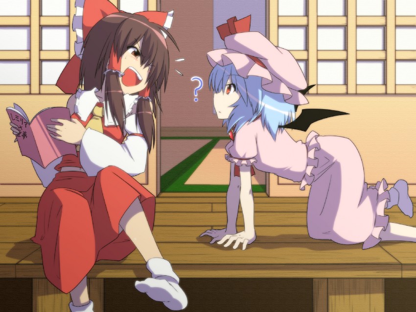 hakurei reimu and remilia scarlet (touhou) drawn by leon_(mikiri_hassha)