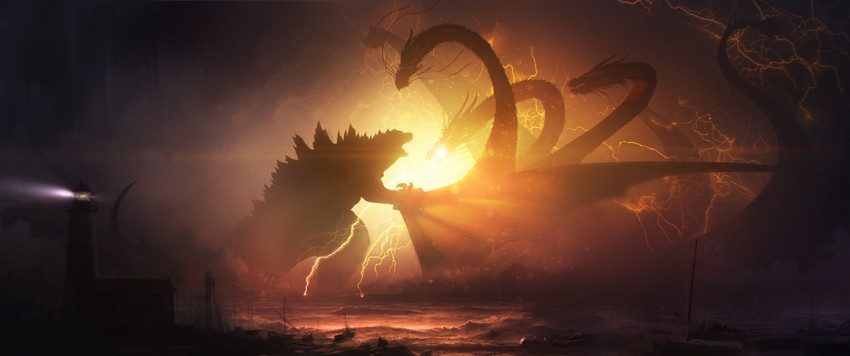 godzilla and king ghidorah (godzilla and 2 more) drawn by chris_voy