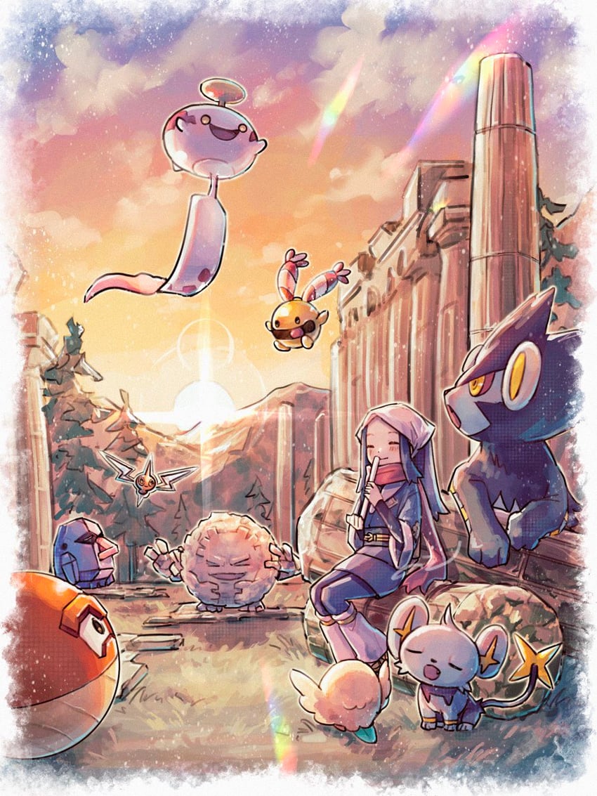 rotom, akari, rowlet, luxray, shinx, and 5 more (pokemon and 1 more) drawn by fazibunnoe
