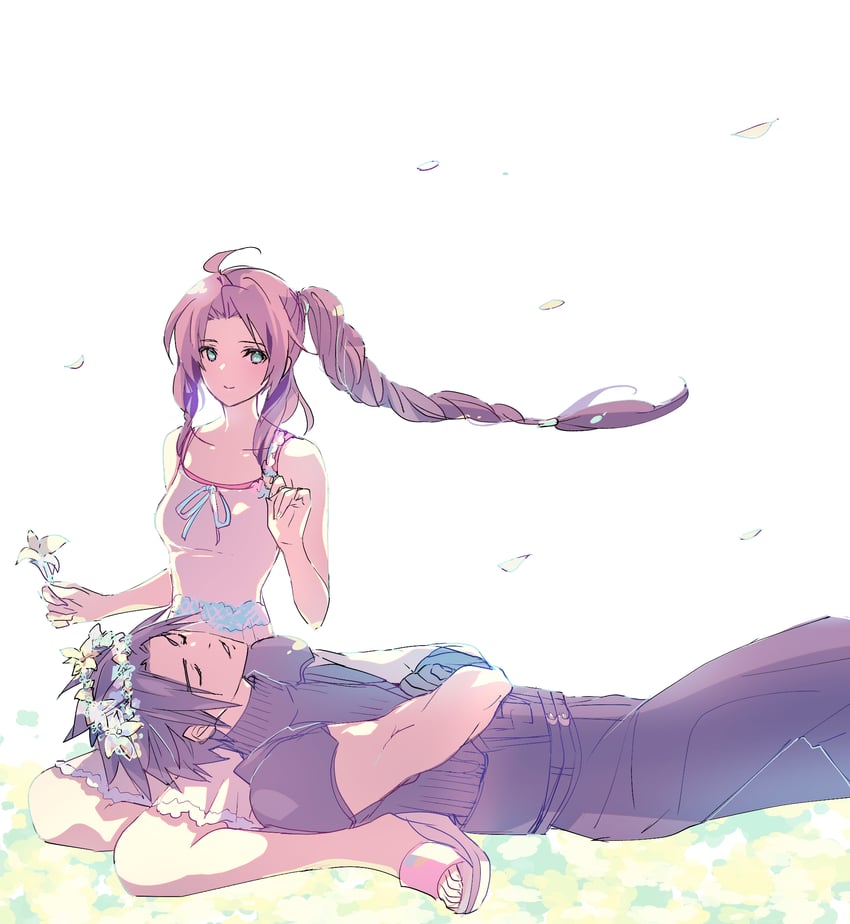 aerith gainsborough and zack fair (final fantasy and 2 more) drawn by shoji_sakura