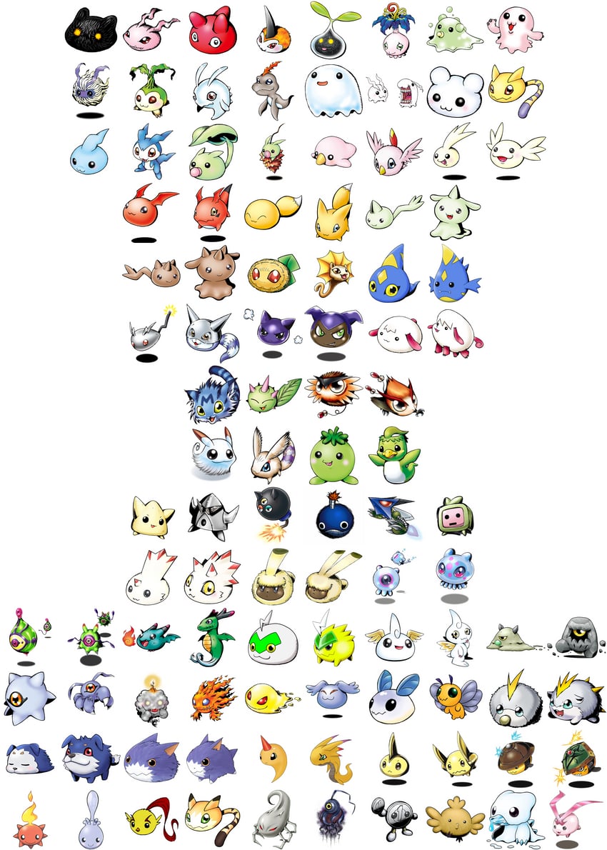 koromon, tokomon, tanemon, botamon, tunomon, and 98 more (digimon)