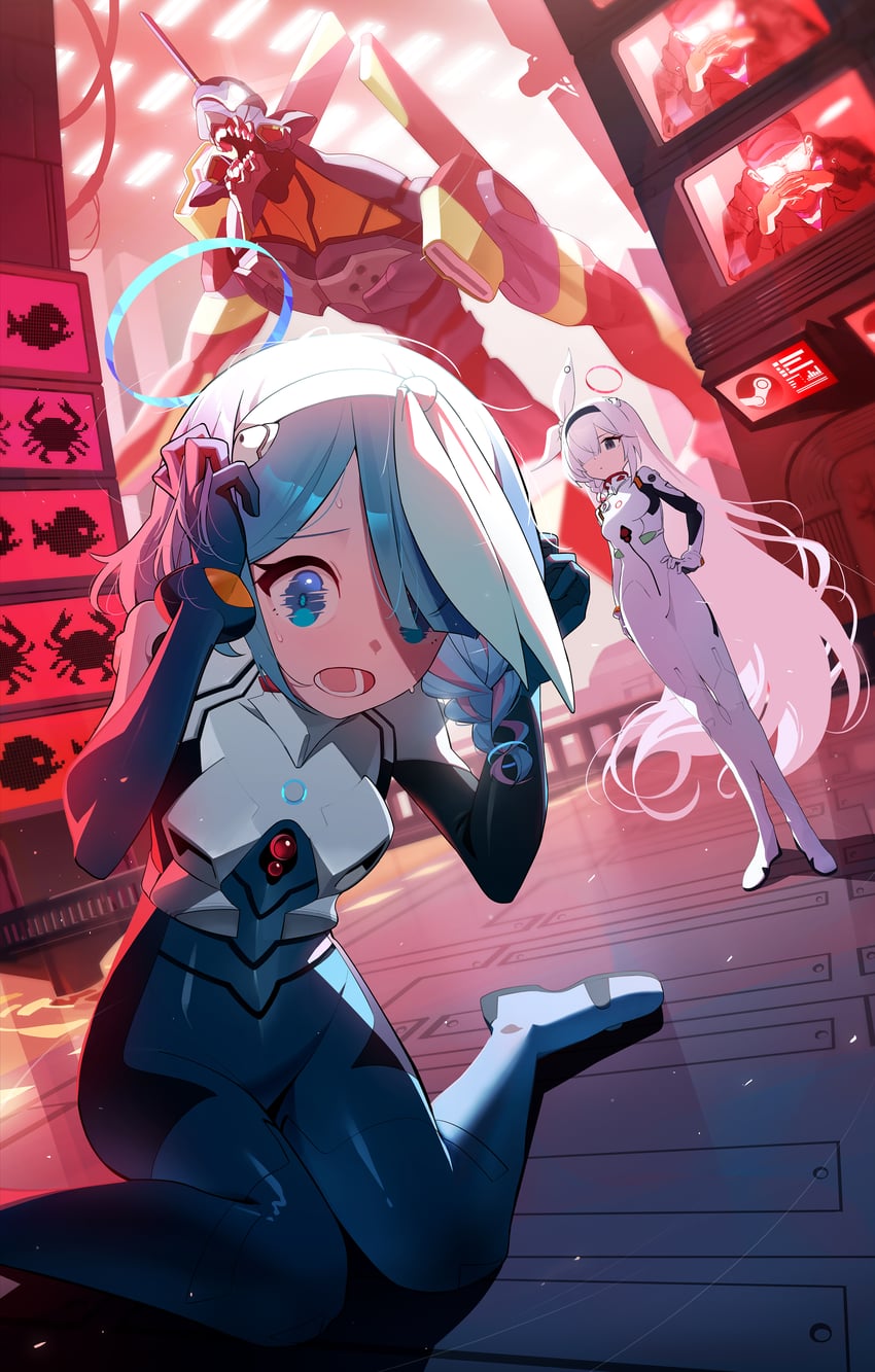 ayanami rei, arona, plana, ikari shinji, eva 01, and 2 more (blue archive and 2 more) drawn by nasan_(coldtime)