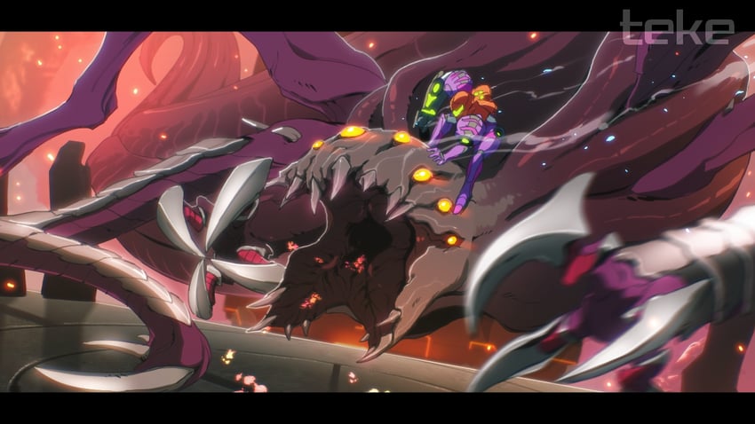 samus aran and experiment no. z-57 (metroid and 1 more) drawn by teke