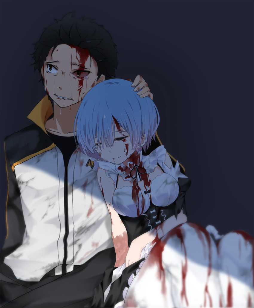 rem and natsuki subaru (re:zero kara hajimeru isekai seikatsu) drawn by bba1985