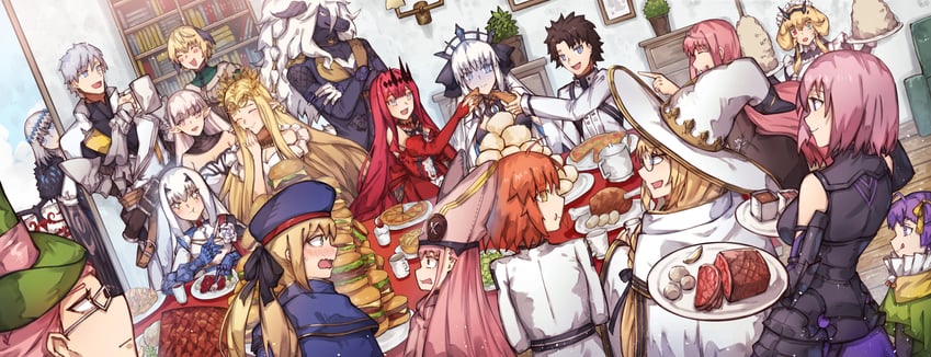 artoria pendragon, mash kyrielight, fujimaru ritsuka, tamamo, baobhan sith, and 18 more (fate and 1 more) drawn by lankuchashuangjielong