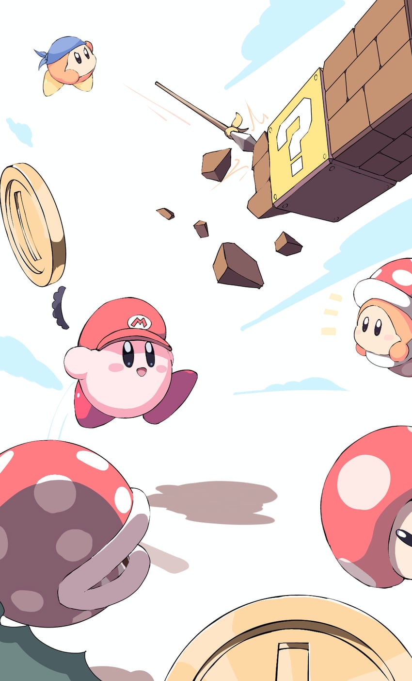 kirby, waddle dee, piranha plant, and bandana waddle dee (mario and 1 more) drawn by mikanbananala