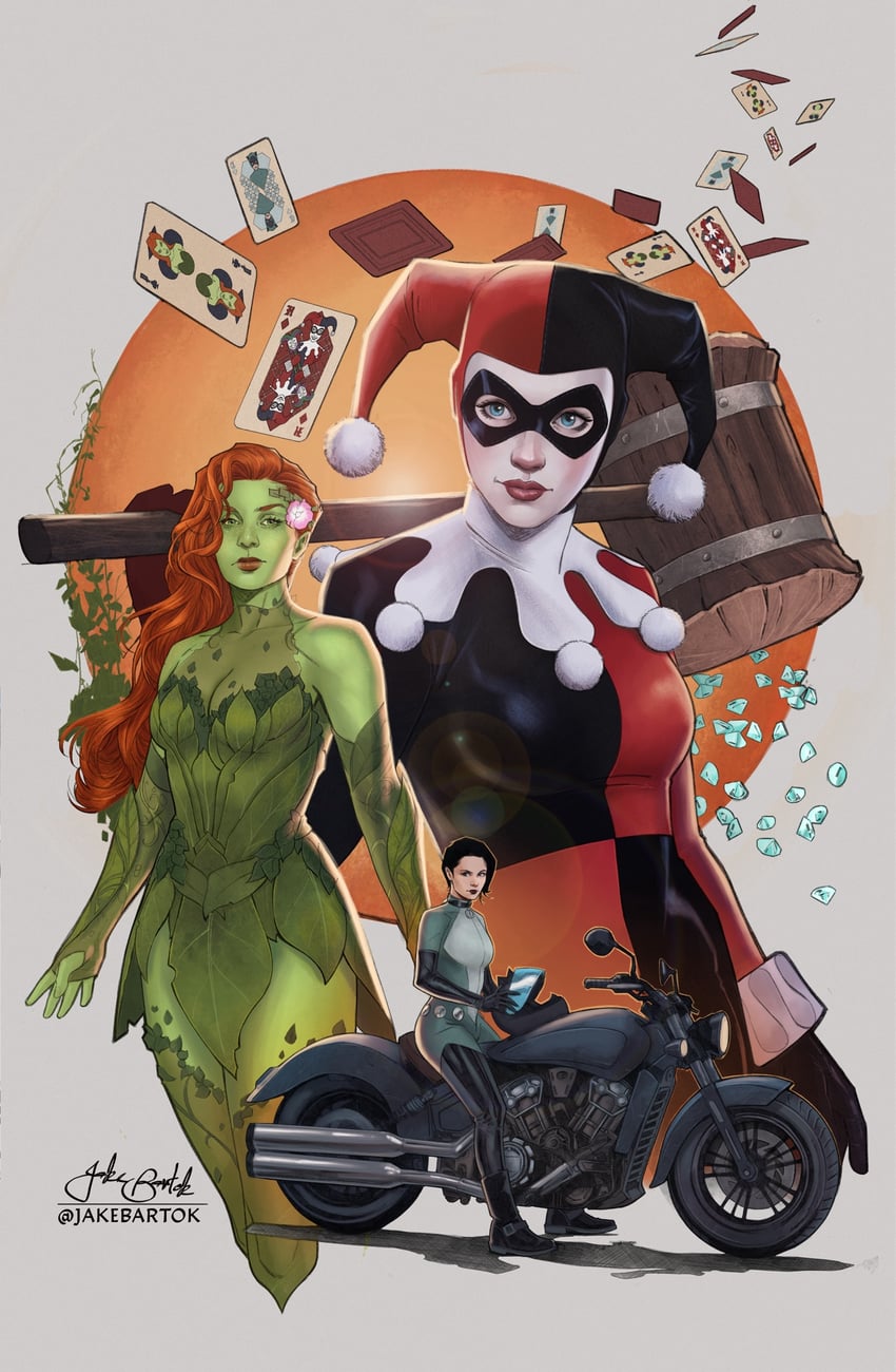 harley quinn and poison ivy (dc comics and 1 more) drawn by jr_bartok