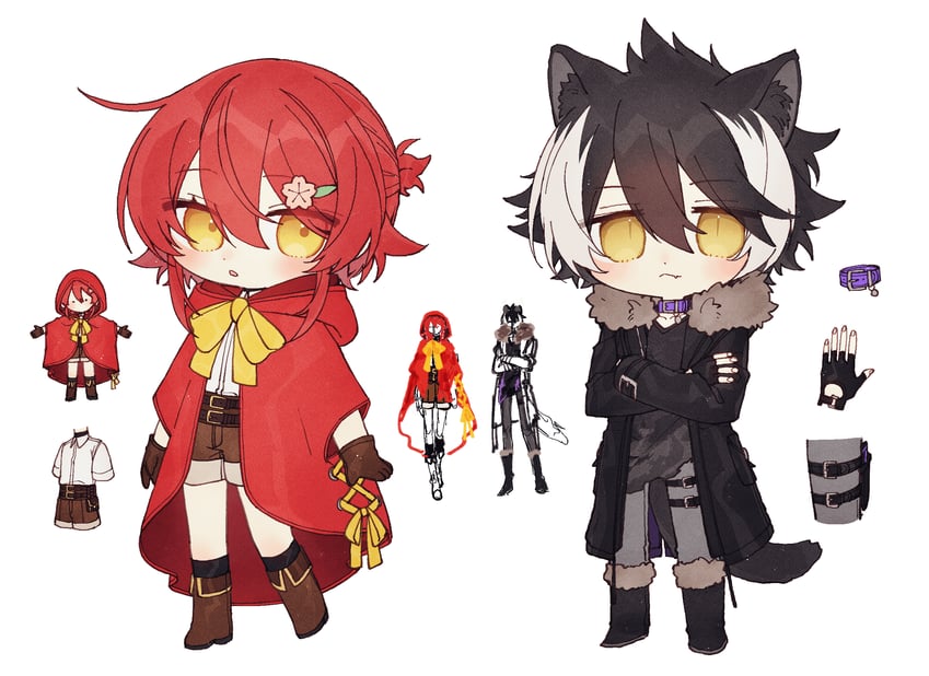 little red riding hood, big bad wolf, kageyama shien, and hanasaki miyabi (holostars and 1 more) drawn by coojisan