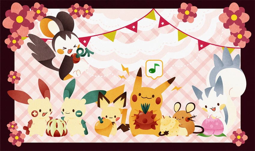 pikachu, pichu, pachirisu, emolga, dedenne, and 2 more (pokemon) drawn by kyou_(karankoron)