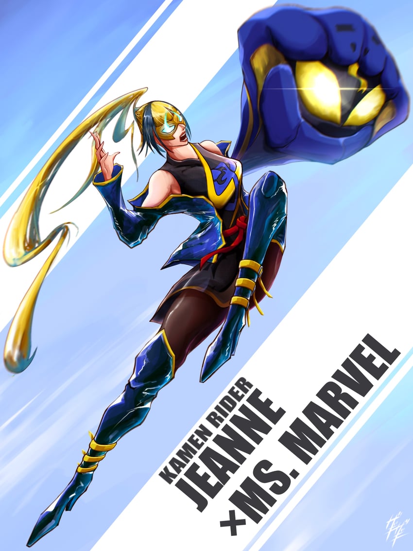 ms. marvel, kamen rider jeanne, and lovekov (marvel and 2 more) drawn by zagizagi