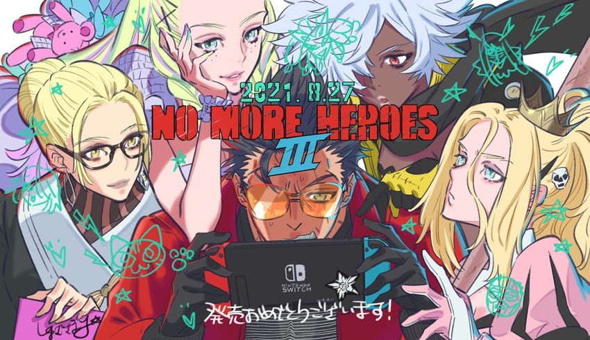 travis touchdown, shinobu jacobs, bad girl, sylvia christel, and kimmy howell (no more heroes and 1 more) drawn by shimazaki_mari