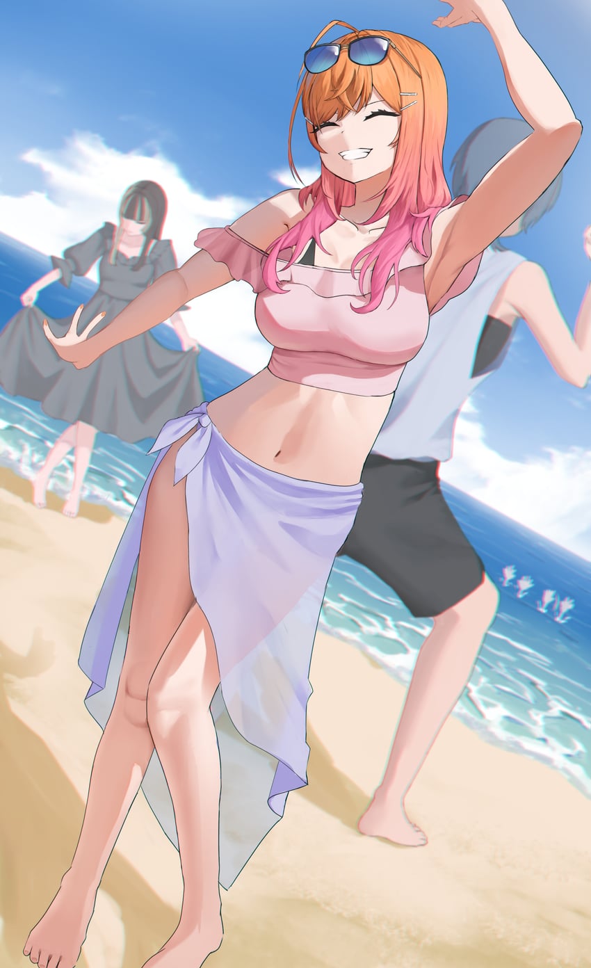 ichijou ririka, juufuutei raden, and hiodoshi ao (hololive and 1 more) drawn by herzu