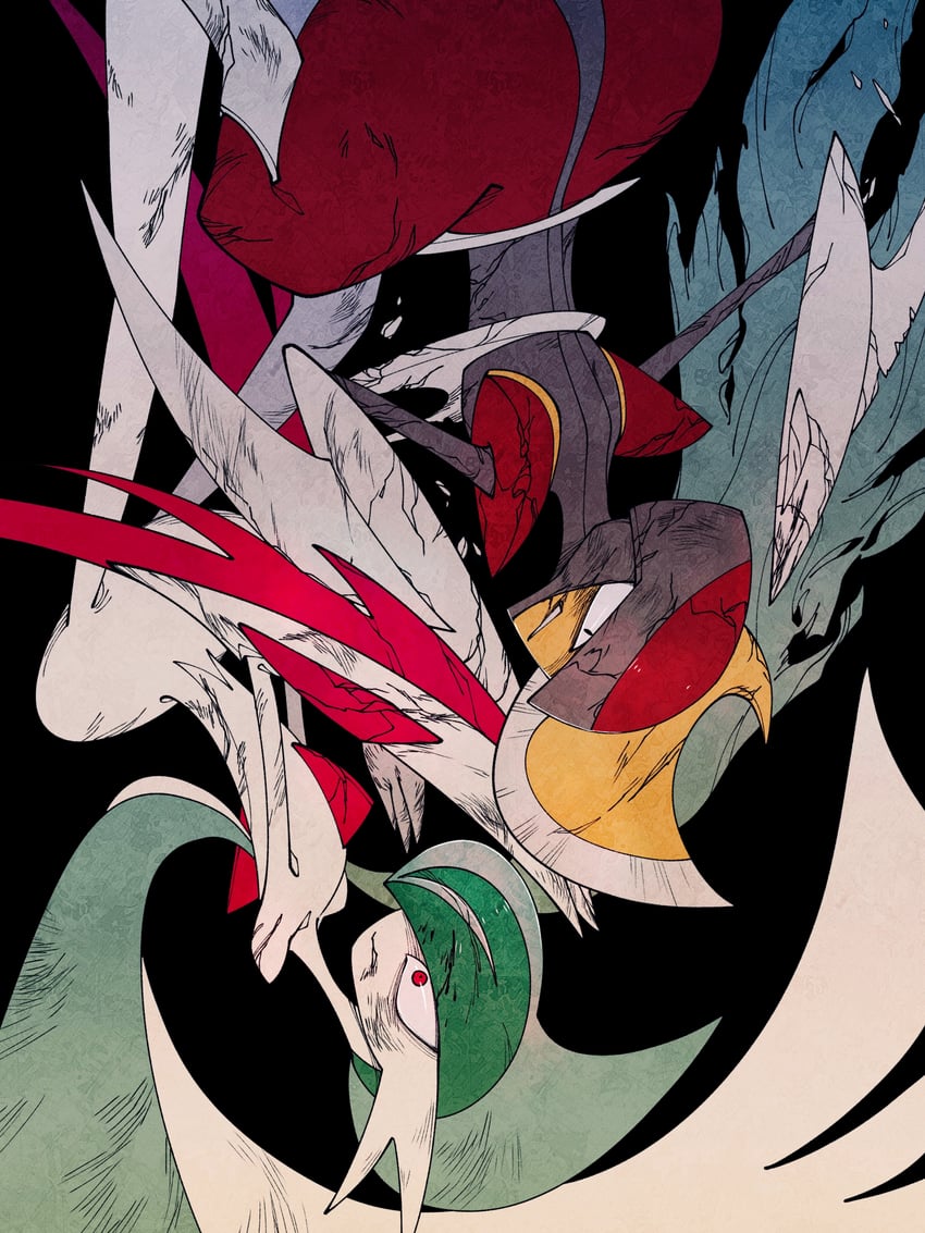 gallade, bisharp, and mega gallade (pokemon) drawn by umi-be-to
