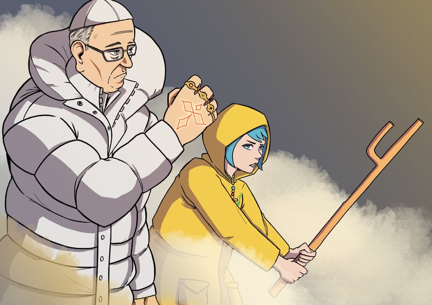 luce and pope francis (fate and 2 more) drawn by j_07a