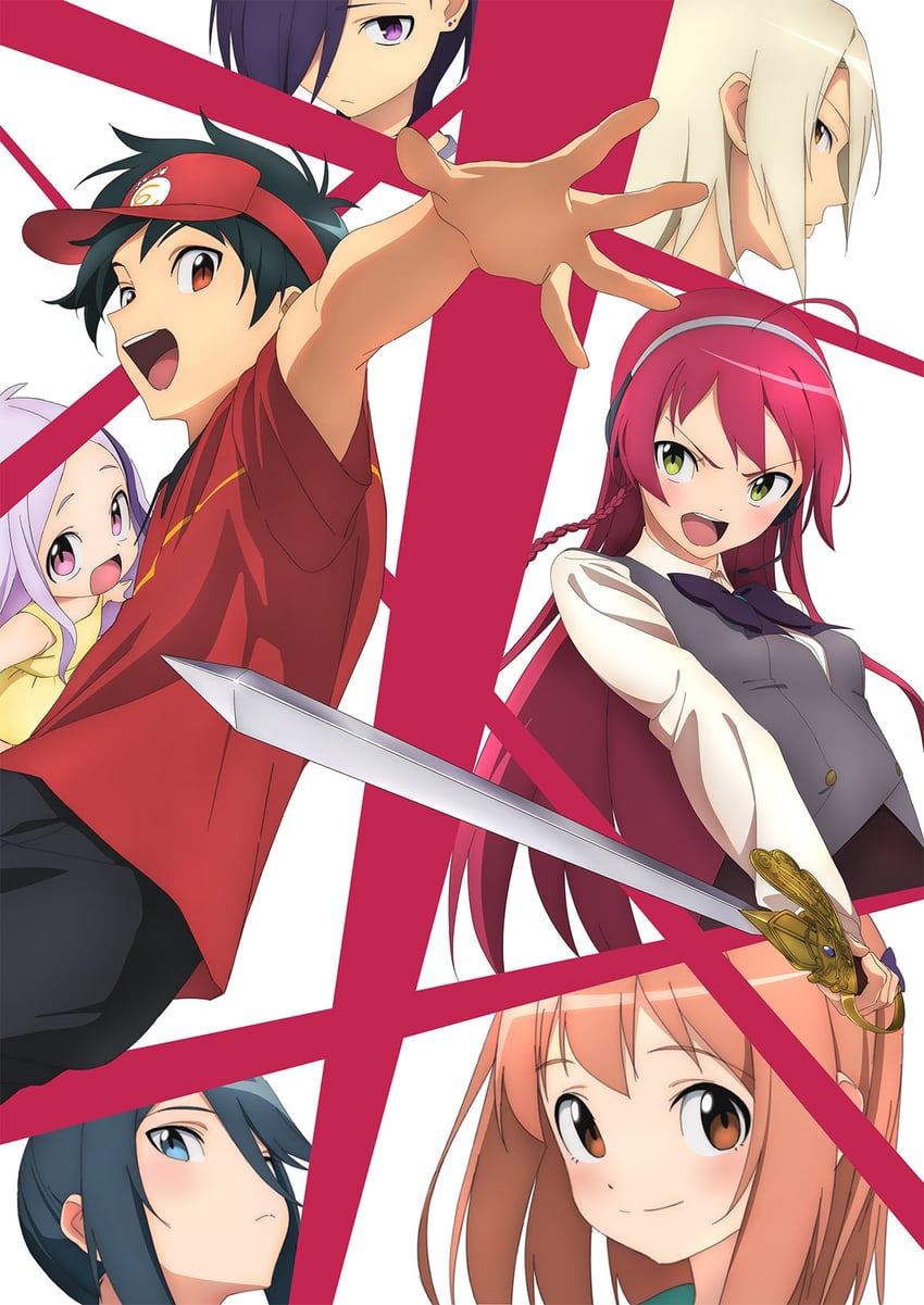 sasaki chiho, yusa emi, maou sadao, kamazuki suzuno, ashiya shirou, and 2 more (hataraku maou-sama!) drawn by iino_takehiro