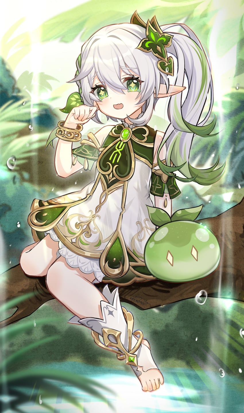nahida, slime, and dendro slime (genshin impact) drawn by xiao_xiao_chuan