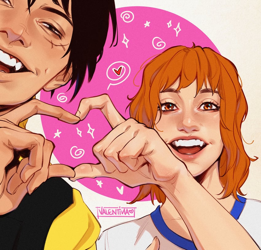 nami and monkey d. luffy (one piece) drawn by valentina_tavolilla