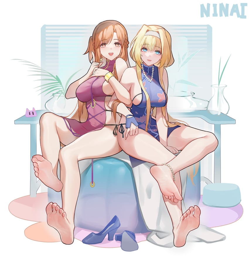 asuna and alice zuberg (sword art online and 1 more) drawn by ninai