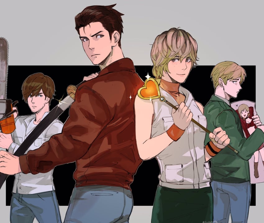 heather mason, james sunderland, henry townshend, harry mason, and maria (silent hill and 4 more) drawn by tirtyturtle