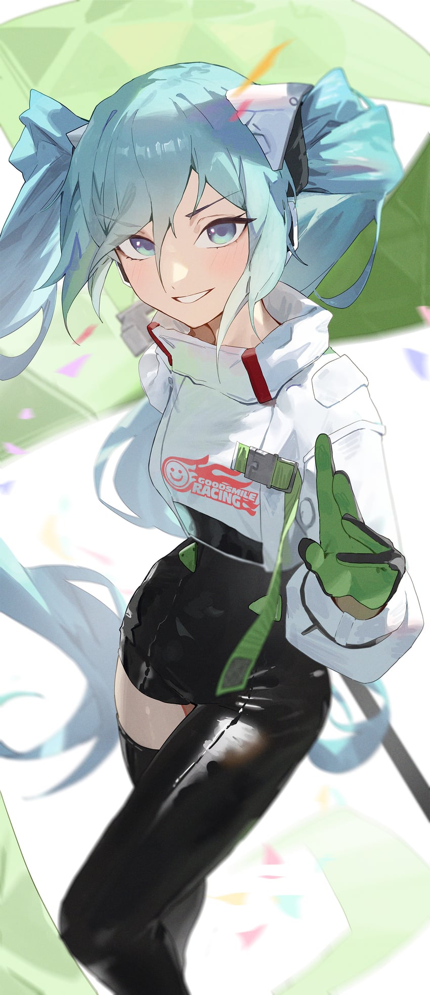hatsune miku and racing miku (vocaloid and 1 more) drawn by kji_(rozo)