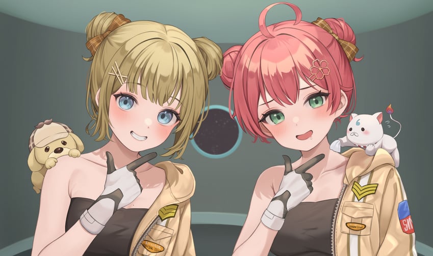 sakura miko, watson amelia, 35p, and bubba (hololive and 1 more) drawn by hanazawa_ma
