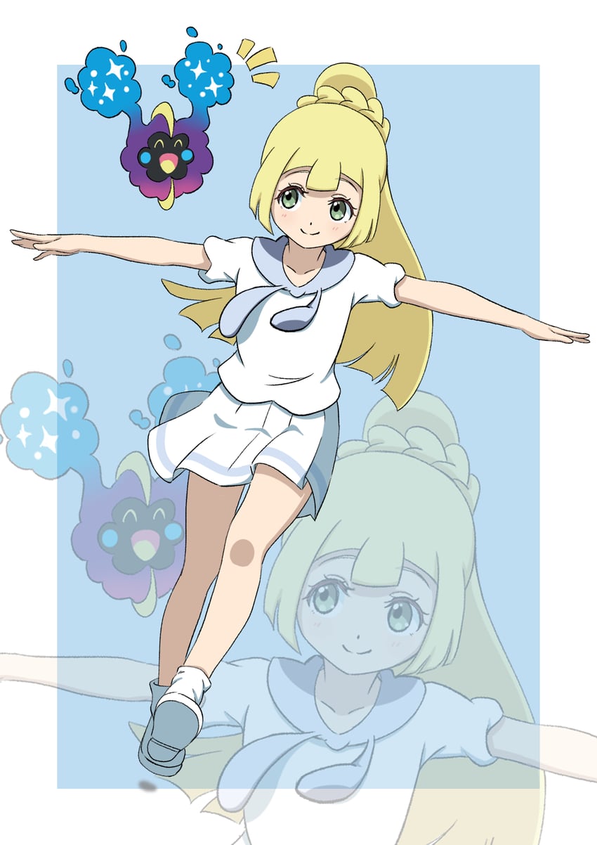 lillie and cosmog (pokemon and 1 more) drawn by bakenokawa
