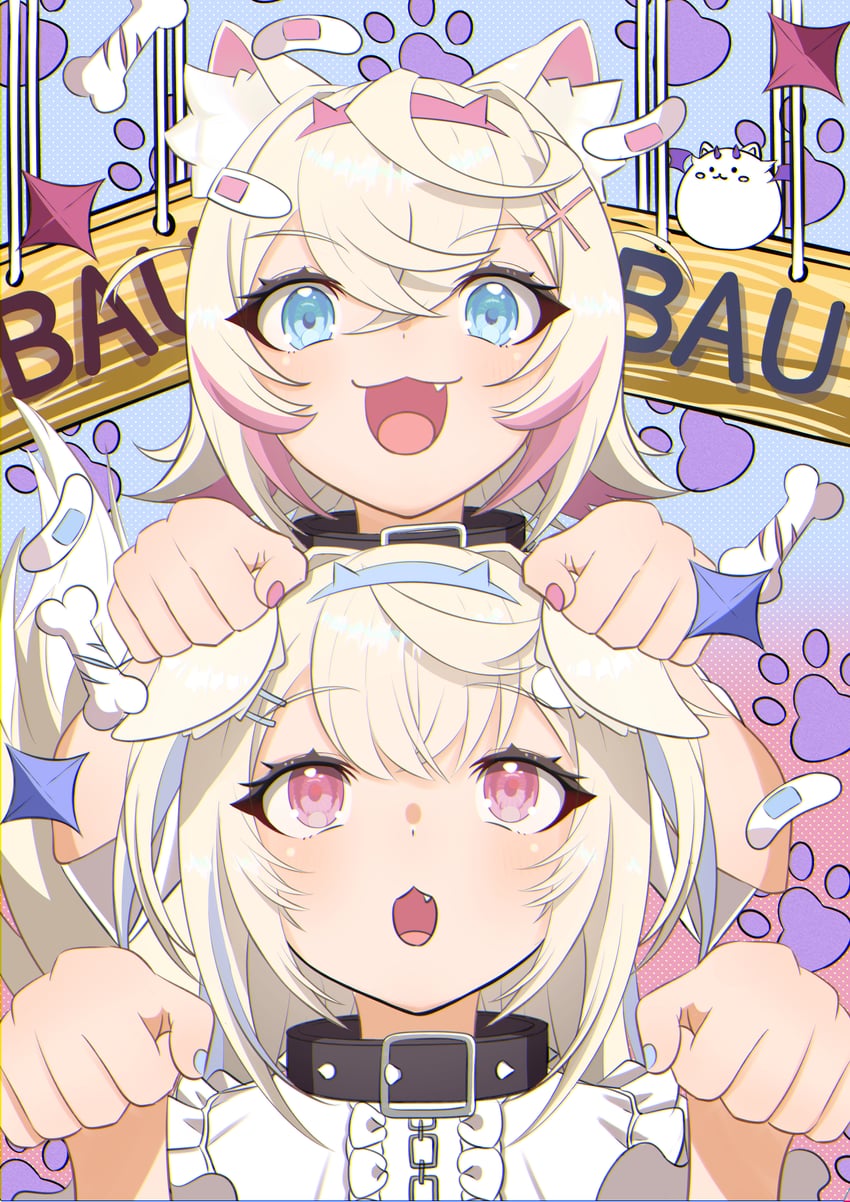 fuwawa abyssgard, mococo abyssgard, and perroccino (hololive and 1 more) drawn by haruto_(82886106)