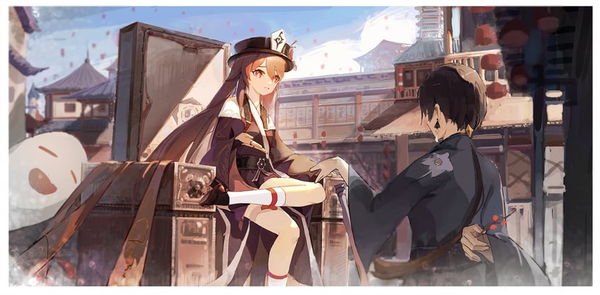 hu tao, zhongli, and boo tao (genshin impact) drawn by user_zytj8748