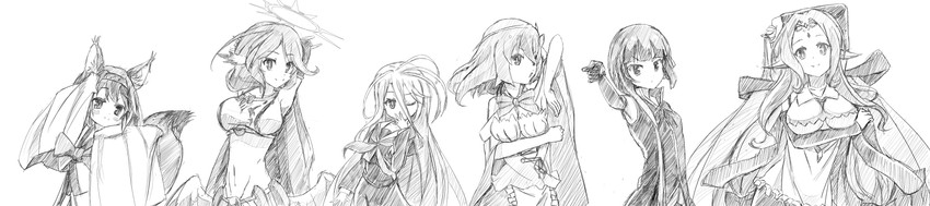 jibril, shiro, hatsuse izuna, stephanie dora, clammy zell, and 1 more (jojo no kimyou na bouken and 1 more) drawn by greatveemon
