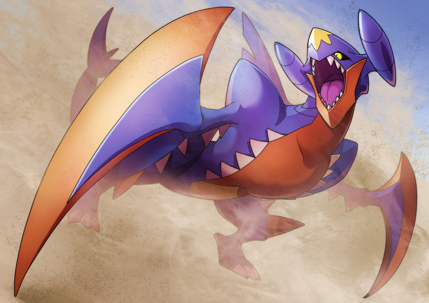 garchomp and mega garchomp (pokemon) drawn by midorino_eni
