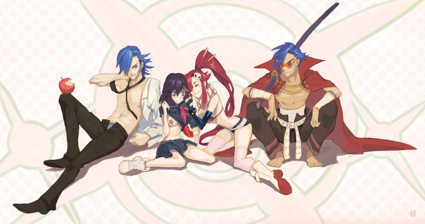 matoi ryuuko, yoko littner, senketsu, kamina, and mikisugi aikurou (kill la kill and 1 more) drawn by maneku