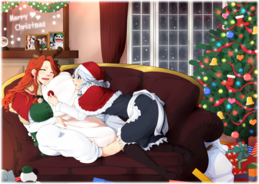 izayoi sakuya, hong meiling, and santa claus (touhou) drawn by neko_majin