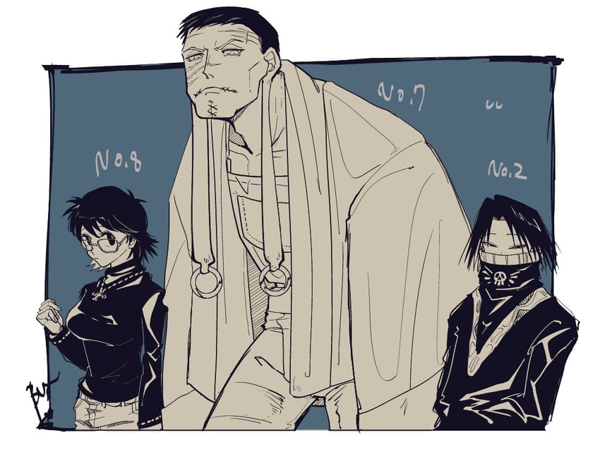shizuku murasaki, feitan portor, and franklin bordeau (hunter x hunter) drawn by bun_(game728hale396)