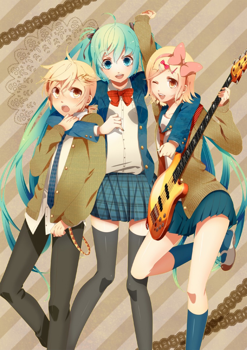 hatsune miku, kagamine rin, and kagamine len (vocaloid) drawn by box85