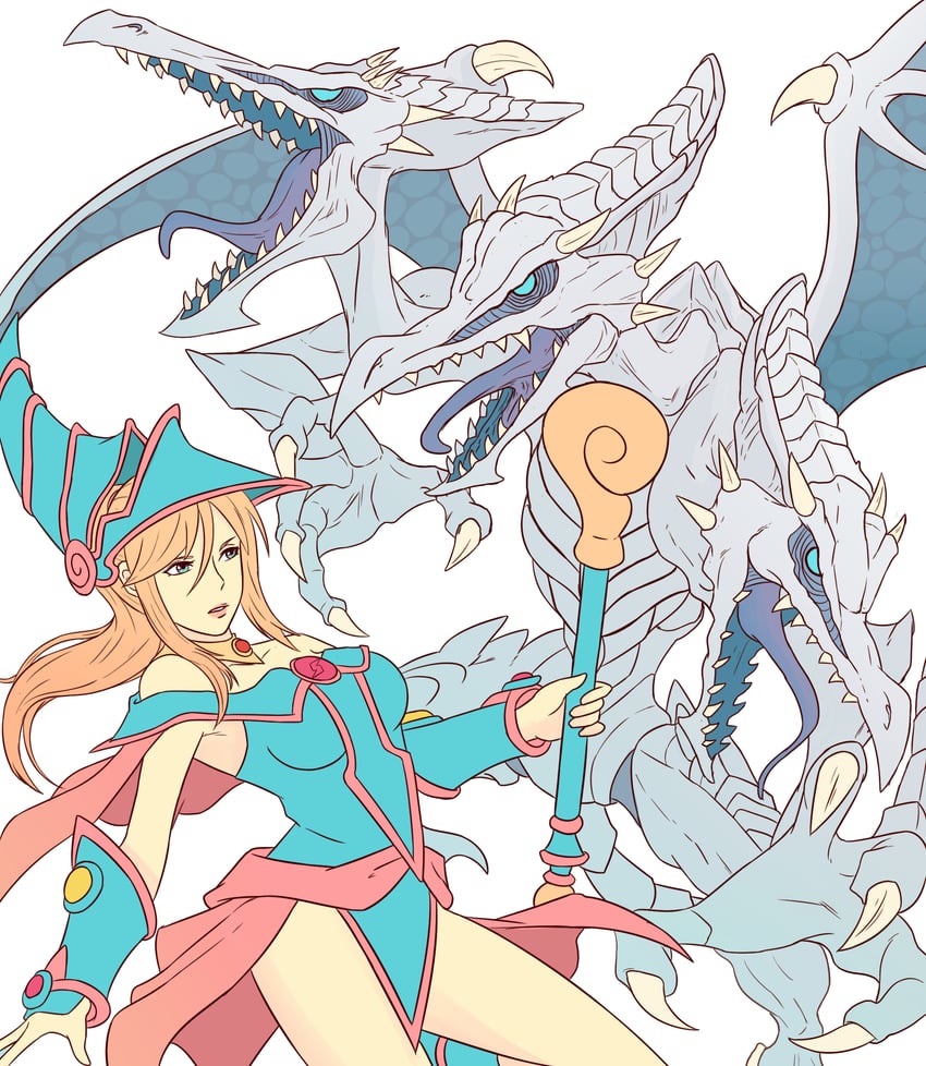 samus aran, dark magician girl, ridley, and blue-eyes ultimate dragon (yu-gi-oh! and 2 more) drawn by truejekart