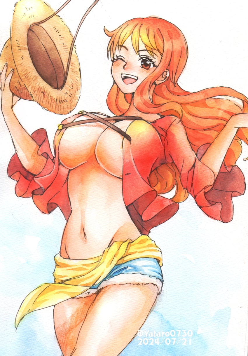 nami and monkey d. luffy (one piece) drawn by yatarou_(yataro0730)