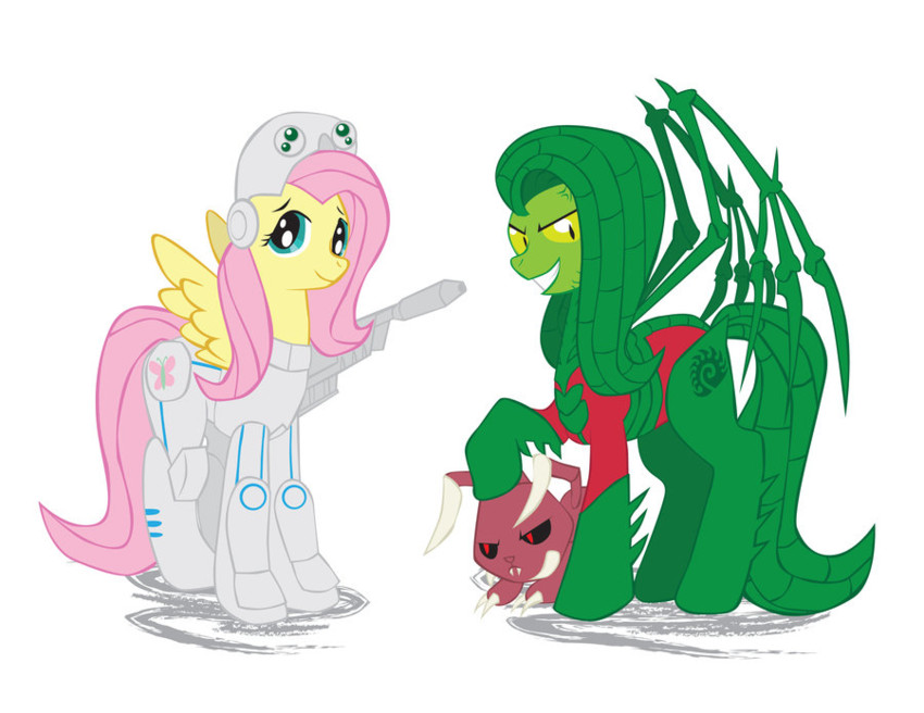 fluttershy, angel bunny, and sarah kerrigan (my little pony and 3 more) drawn by inspectornills