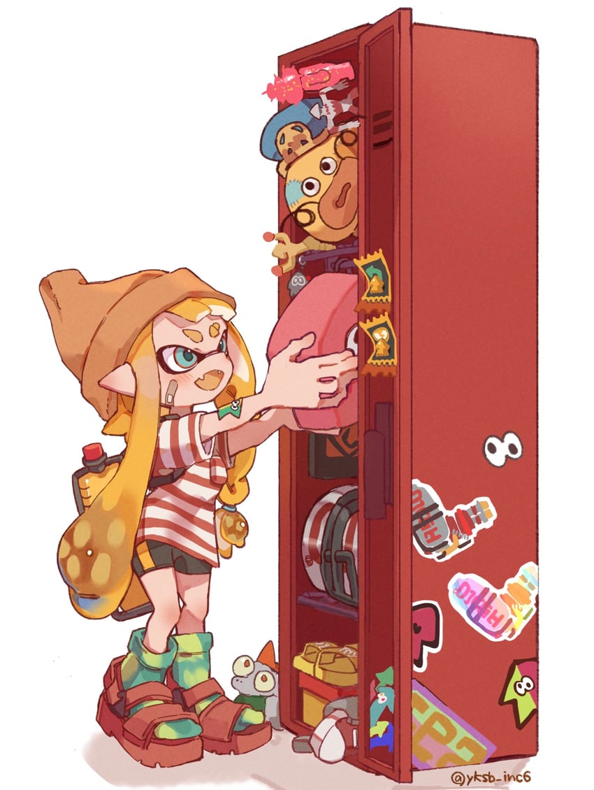 inkling player character, inkling girl, smallfry, and zapfish (splatoon and 1 more) drawn by yksb_inc6