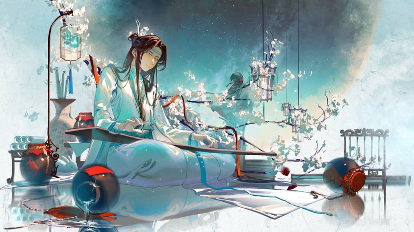 wei wuxian and lan wangji (modao zushi) drawn by moruki