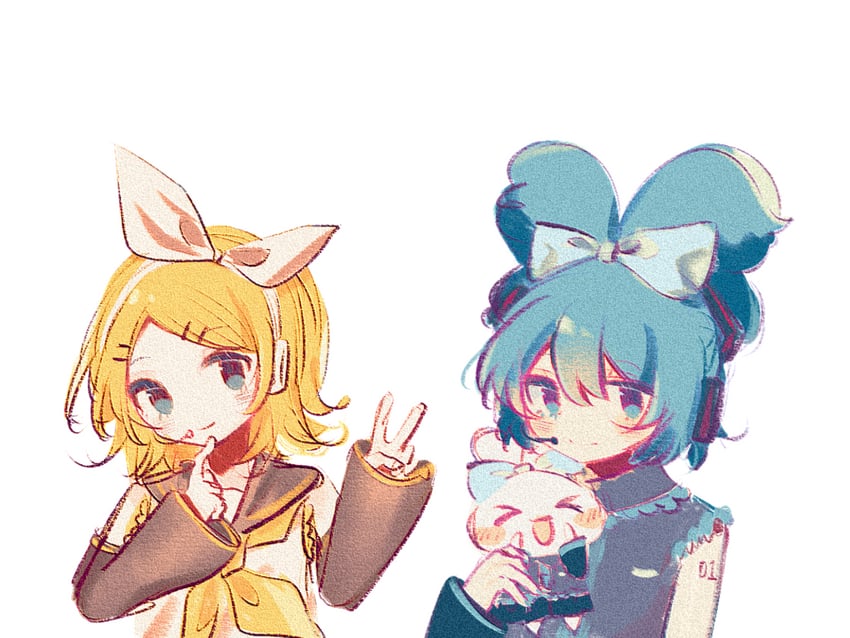 hatsune miku, kagamine rin, cinnamoroll, and cinnamiku (vocaloid and 2 more) drawn by kingguzi